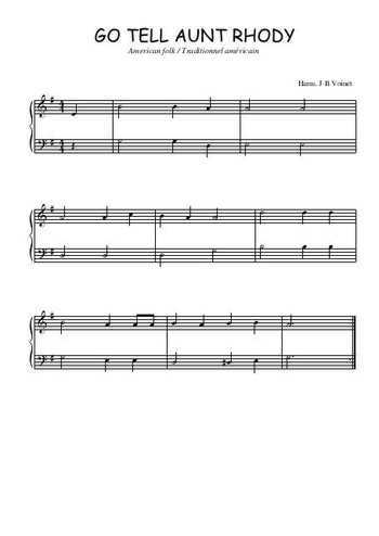 Téléchargez l'arrangement pour piano de la partition de Go tell Aunt Rhody en PDF